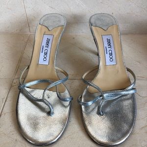 Jimmy Choo Sandals. Silver. Heel height: 1 1/2”